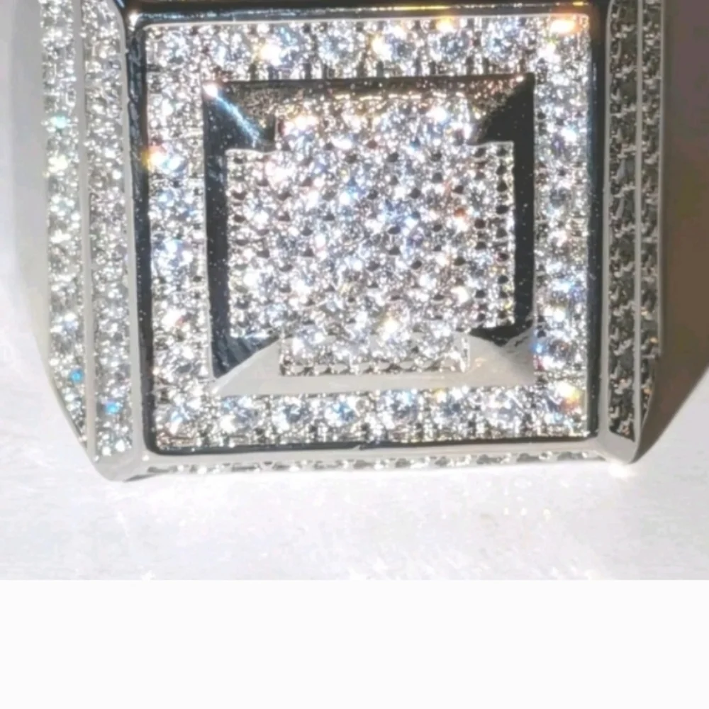 Mens Silver and Black Square Ring Sz 8